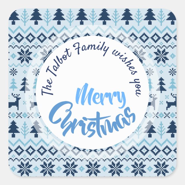 CHRISTMAS Blaues Hirschmuster personalisiert S Sti Quadratischer Aufkleber (Vorderseite)