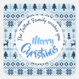 CHRISTMAS Blaues Hirschmuster personalisiert S Sti Quadratischer Aufkleber