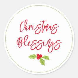 Christmas Blessings Holiday Joy Holly Merry  Runder Aufkleber