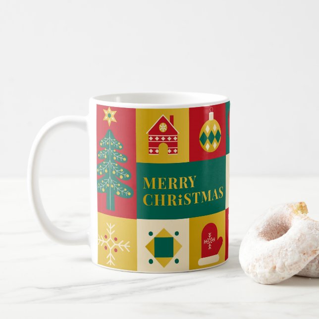 Christmas block pattern bauhaus style kaffeetasse (Mit Donut)