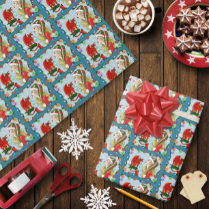 Christmas Blonde Elf Red Dragon Fantasy Geschenkpapier