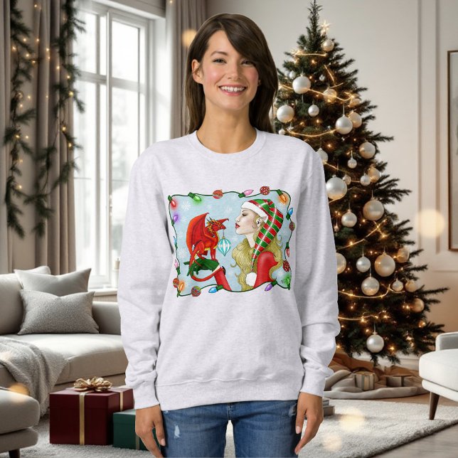 Christmas Blonde Elf Red Dragon Fantasy Sweatshirt (Von Creator hochgeladen)