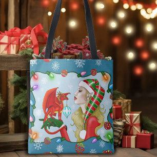 Christmas Blonde Elf Red Dragon Fantasy Tasche