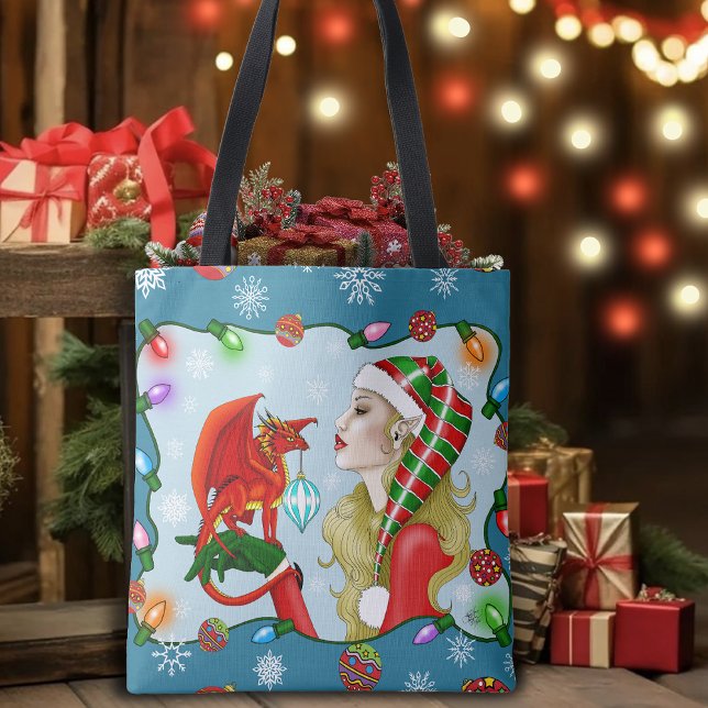 Christmas Blonde Elf Red Dragon Fantasy Tasche (Von Creator hochgeladen)