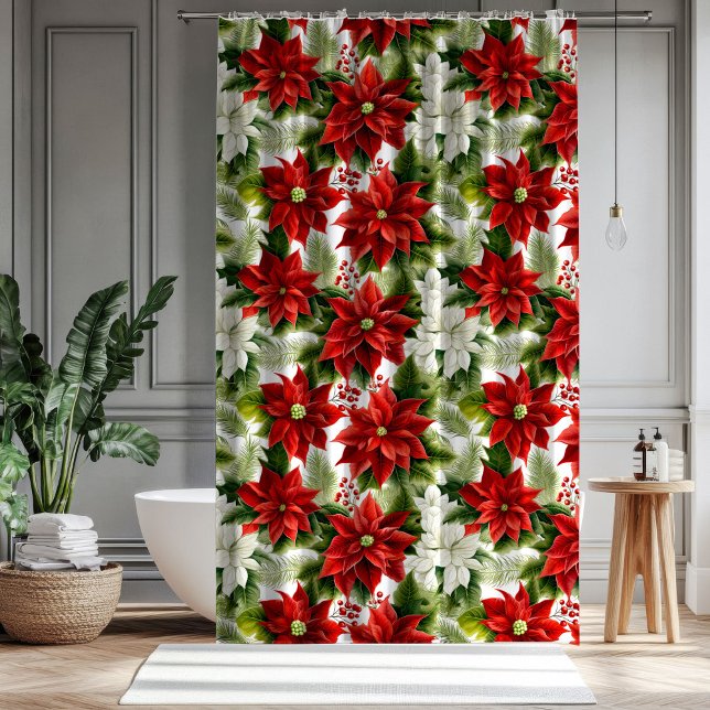 Christmas Bloom Curtain Poinsettia Bathroom Style Duschvorhang (Christmas Bloom Curtain Poinsettia Bathroom Style)