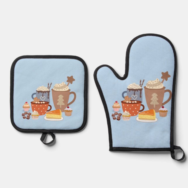 christmas blue coffe style  ofenhandschuh & Topflappen-Set (Vorderseite)