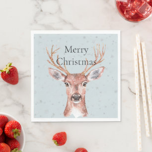 Christmas Blue Deer Snow Serviette