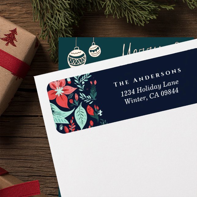 Christmas Blue Elegant Red Holiday Floral Address (Von Creator hochgeladen)