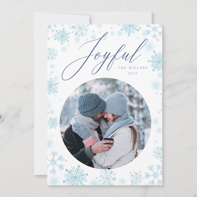 Christmas Blue Family Photo carte de vacances snow (Devant)