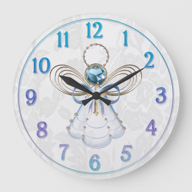 Christmas Blue Filigree Engel of Faith Große Wanduhr (Vorderseite)