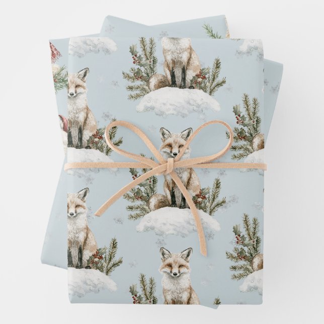 Christmas Blue Fox Snow Geschenkpapier Set (Beispiel)
