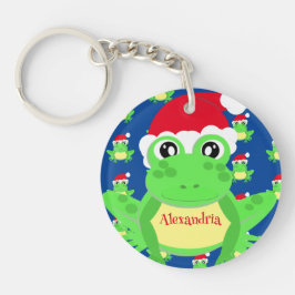 Christmas Blue Frog Weihnachtsmannmütze Pattern No Schlüsselanhänger