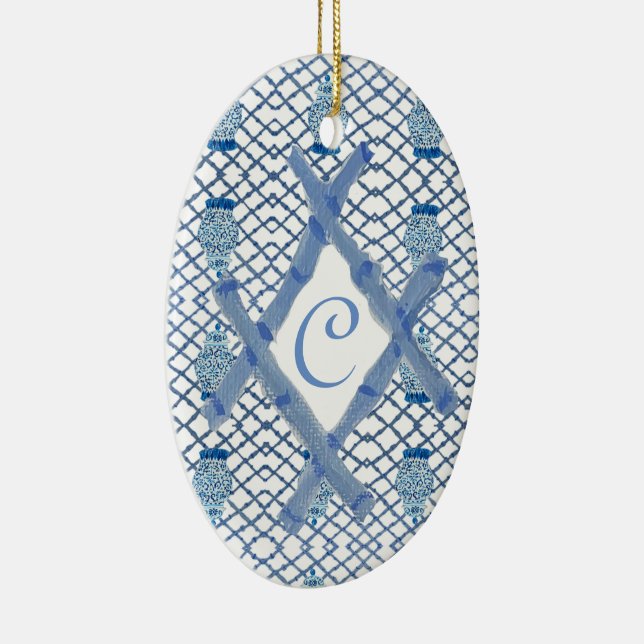 Christmas Blue Ginger Jar Keramik Keramik Orrang Ornament (Rechts)