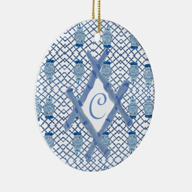 Christmas Blue Ginger Jar Keramik Ornament (Rechts)