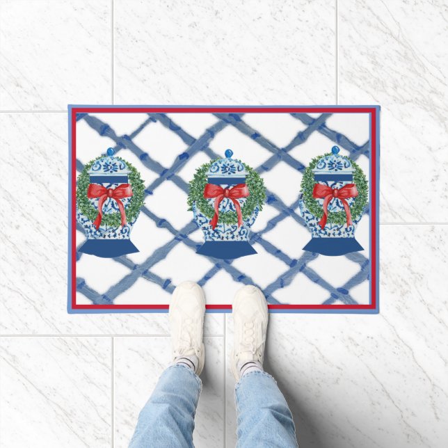 Christmas Blue Ginger Jars Doormat Begrüßungsmatte Fußmatte (Indoor)