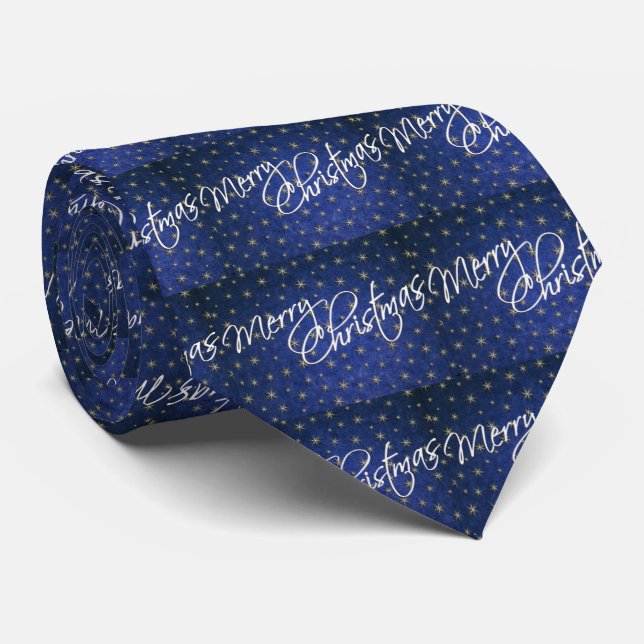 Christmas Blue Glitzer Frohe Weihnachten Krawatte  (Gerollt)