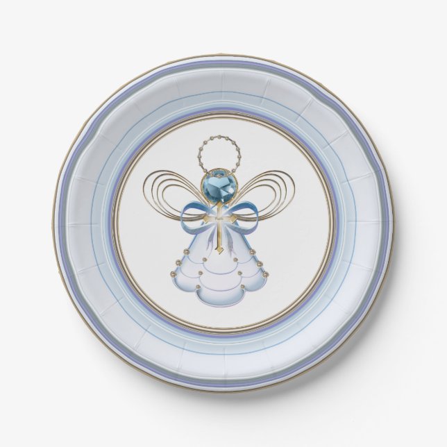 Christmas Blue/Gold Engel des Glaubens Filigree Pappteller (Vorderseite)