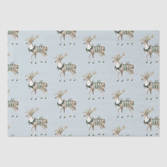 Christmas Blue Green Deer Seidenpapier (Vorderseite)
