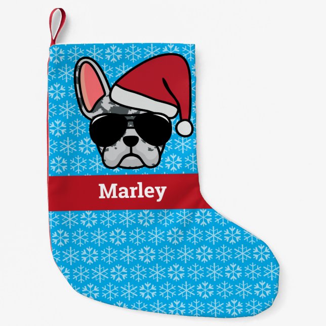 Christmas Blue Merle French Bulldog Kleiner Weihnachtsstrumpf (Vorderseite)