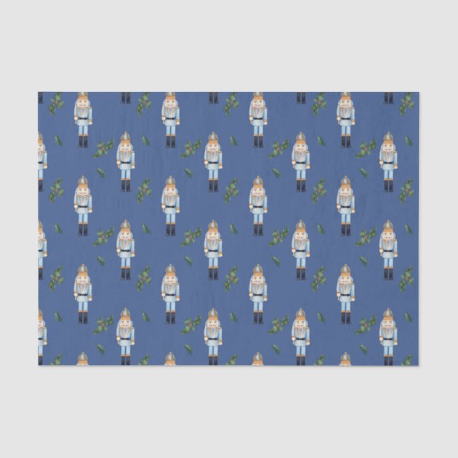 Christmas Blue Nutcracker und Holly Berry Branches Seidenpapier (Vorderseite)
