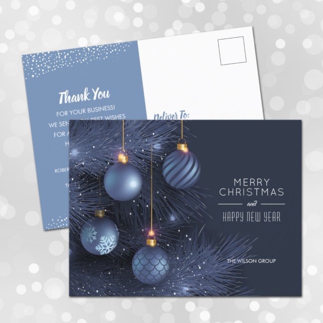 Christmas Blue Ornaments Business Postkarten (Von Creator hochgeladen)
