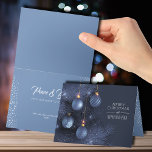 Christmas Blue Ornaments Small Folded Feiertagskarte<br><div class="desc">A small 4.5 x 5.6" folded greeting card features a beautiful blue Christmas tree and ornaments on the front and your personalized greeting on the inside.</div>