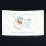 Christmas Blue Santa First Geburtstag Banner<br><div class="desc">Oh,  was Spaß,  es ist eins zu sein! Weihnachts blauer Weihnachtsgeburtstag Party Banner mit Aquarell Vintagen santa.</div>