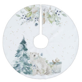 Christmas Blue Snow Winter Polar Bär Polyester Weihnachtsbaumdecke