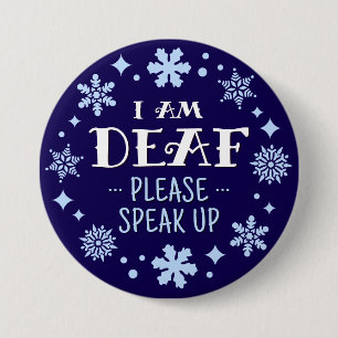 Christmas Blue Snowflakes I Bin Deaf Button