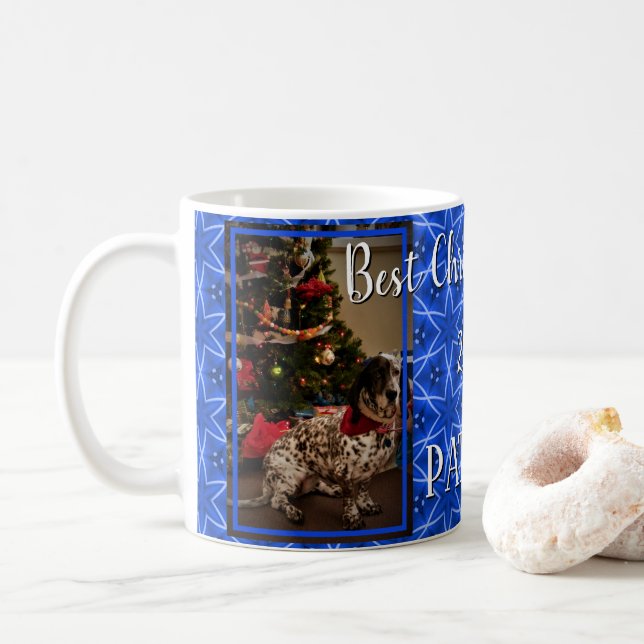 Christmas Blue Star Muster Personalisiert Pet Foto Kaffeetasse (Mit Donut)