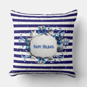 Christmas Blue Stripe Kissen