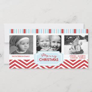 Christmas Blue Stripes Zickzack Holiday Foto Feiertagskarte