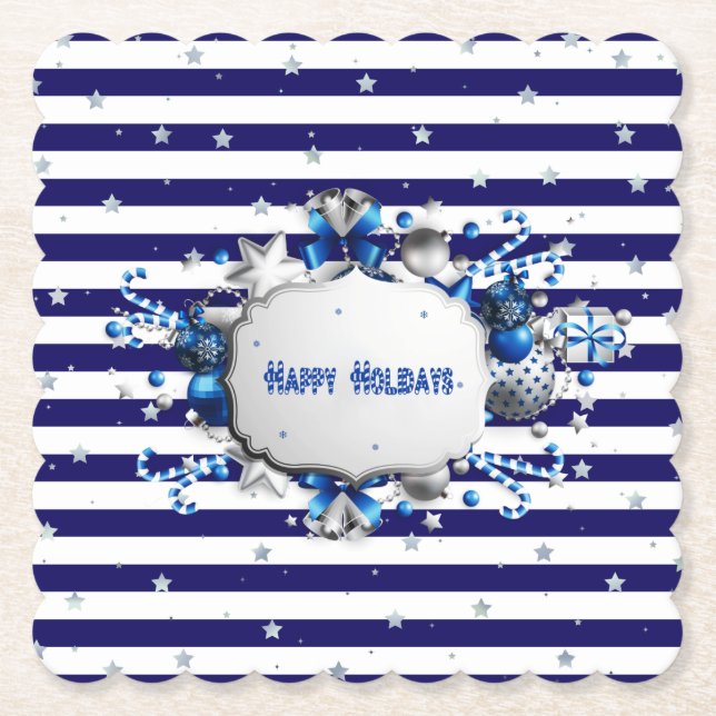 Christmas Blue Striping Paper Untersetzer (Vorderseite)