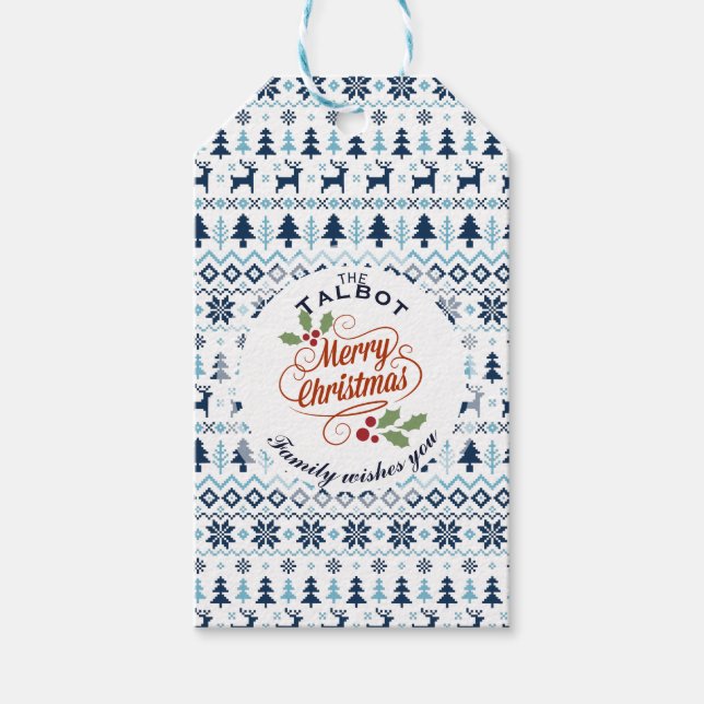 CHRISTMAS Blue Traditionelle personalisierte Gesch Geschenkanhänger (Vorderseite)