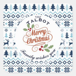 CHRISTMAS Blue Traditionelle personalisierte R-Auf Quadratischer Aufkleber