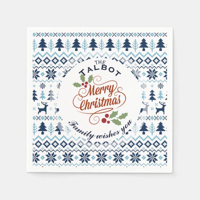 CHRISTMAS Blue Traditionelles personalisiertes P N Serviette (Vorderseite)