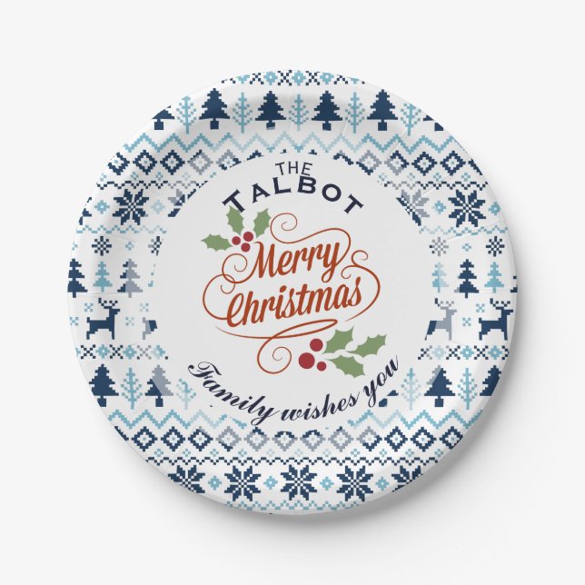 CHRISTMAS Blue Traditionelles personalisiertes P-P Pappteller (Vorderseite)