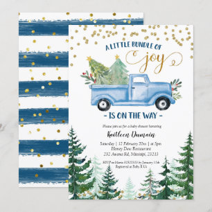 Christmas Blue Truck Baby Bundle of Joy Einladung