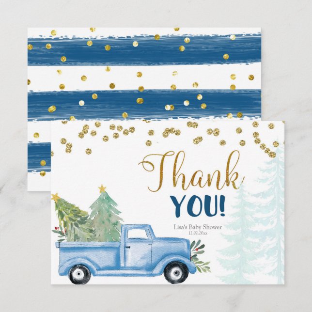 Christmas Blue Truck Baby Dusche Danke Karte (Vorne/Hinten)
