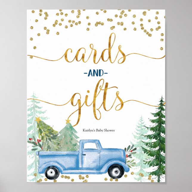 Christmas Blue Truck Kinderduschkarten und Geschen Poster (Vorne)