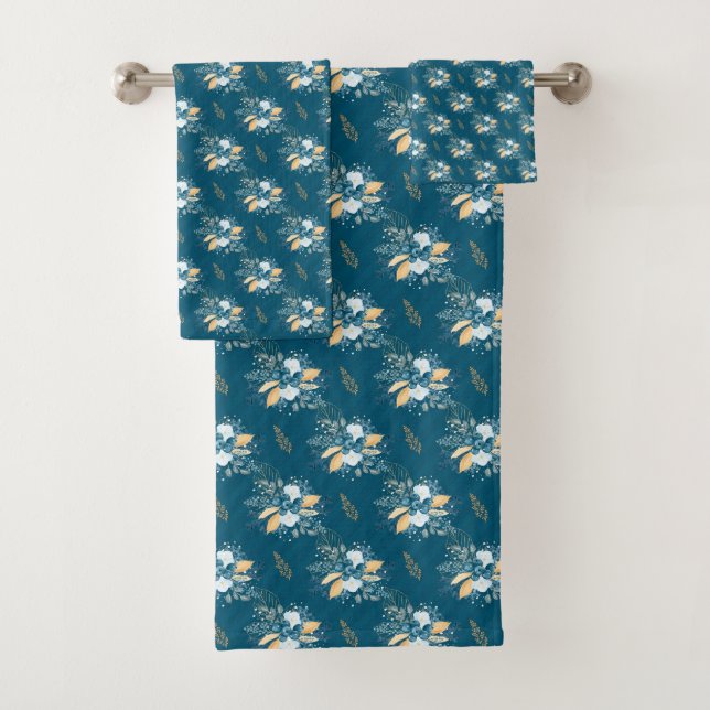 Christmas Blue und Tan Winterberries Badetuch Se Badhandtuch Set (Insitu)