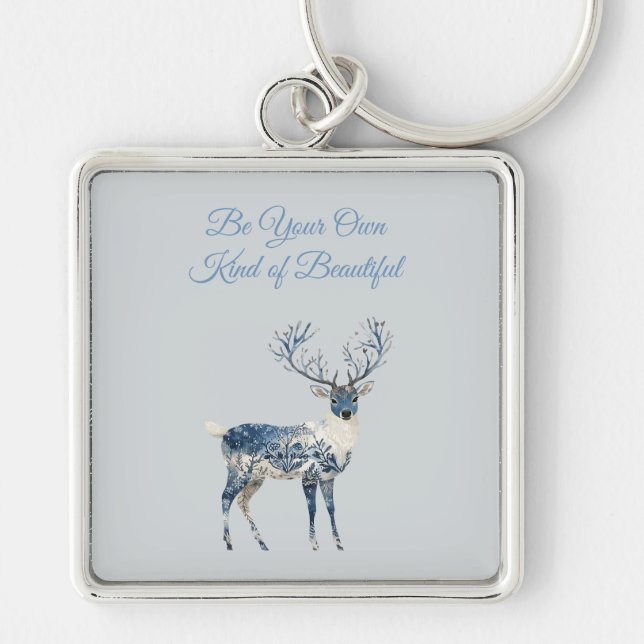 Christmas Blue White Chic Deer Schlüsselanhänger (Vorne)