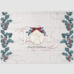 Christmas Blue White Holly Pine Beach Hütte Wood Seidenpapier