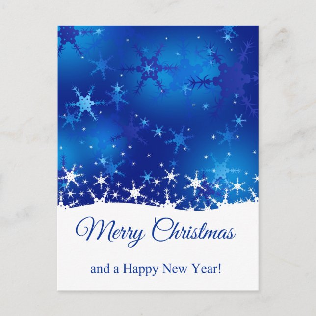 Christmas Blue Winter Snowflakes Feiertagspostkarte (Vorderseite)