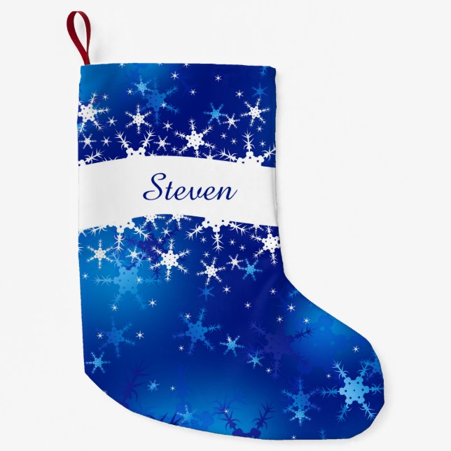 Christmas Blue Winter Snowflakes Kleiner Weihnachtsstrumpf (Vorderseite)