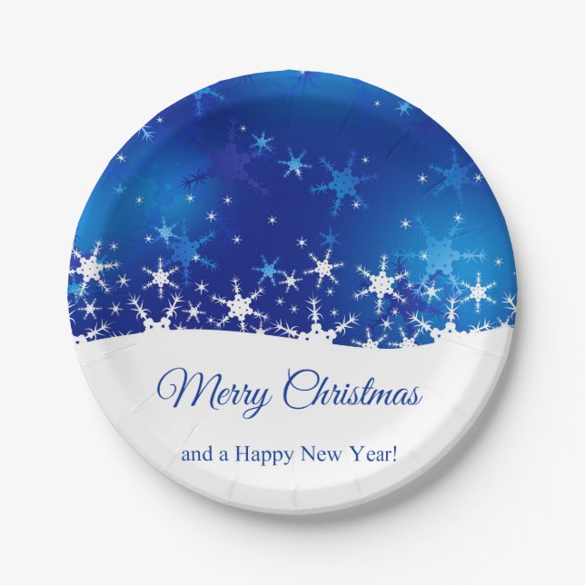 Christmas Blue Winter Snowflakes Pappteller (Vorderseite)