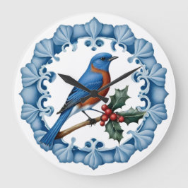 CHRISTMAS BLUEBIRD WITH WREATH GROßE WANDUHR