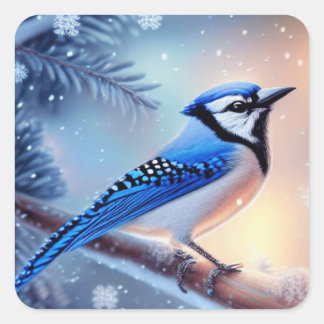 Christmas Bluejay Quadratischer Aufkleber