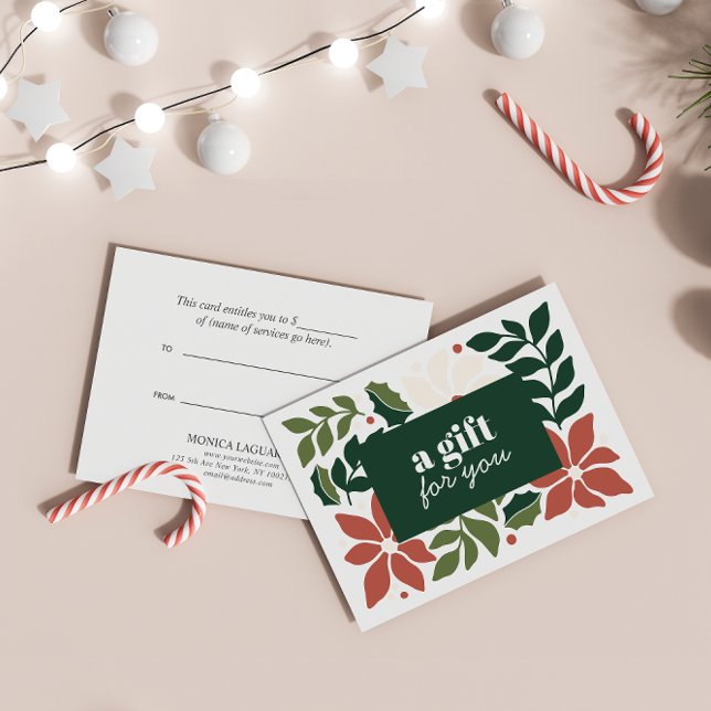 CHRISTMAS BLUME RED GREEN CREAM SPECIAL (Elegant Gift Card CHristmas-themed for beauty, retail, fashion or any business. editable color )
