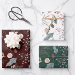 Christmas Boho Winter Greenery Geschenkpapier Set<br><div class="desc">Dieses Weihnachtsgeschenkpapier zeichnet sich durch ein elegantes wintergrünes Muster aus,  das in sanften Tans und Teppichen erscheint. Die Umhüllungsblätter sind im Set von 3,  jedes mit einem anderen farbigen Hintergrund: weiß,  dunkelburgund und dunkelgrün aquamarin.</div>